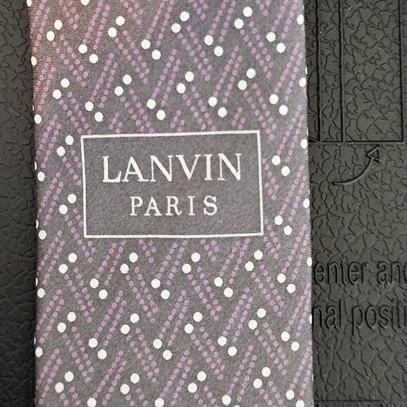 Lanvin Purple Silk Print Tie Men's Necktie | MINOR FLAW - Picture 6 of 13